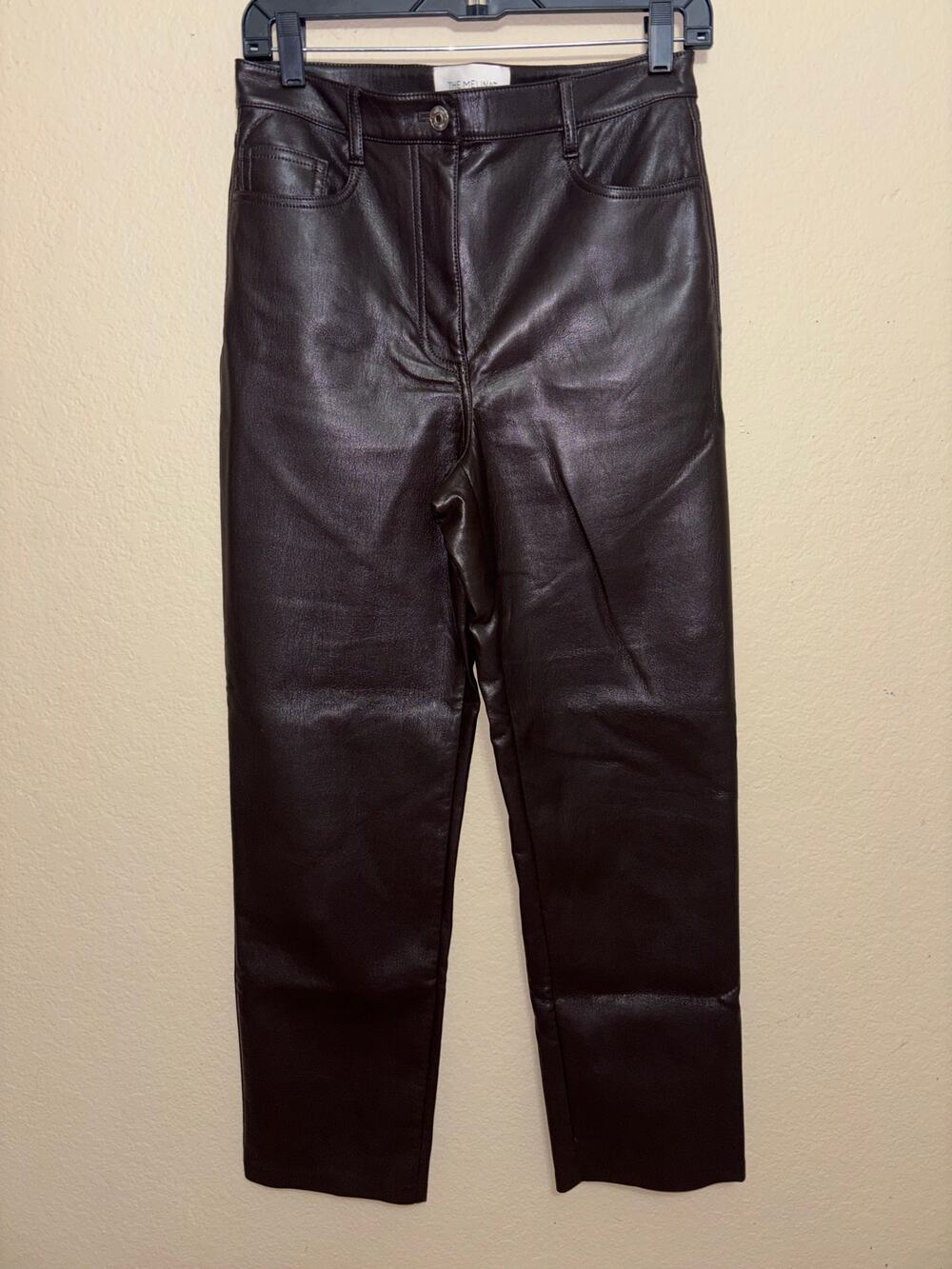 Aritzia Wilfred The Melina Vegan Leather Pants Brown High Rise Straight Leg